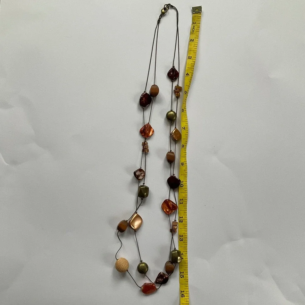 Boho Double Strand Beaded Necklace‎ Bronze Copper Earth Tones Layered Statement